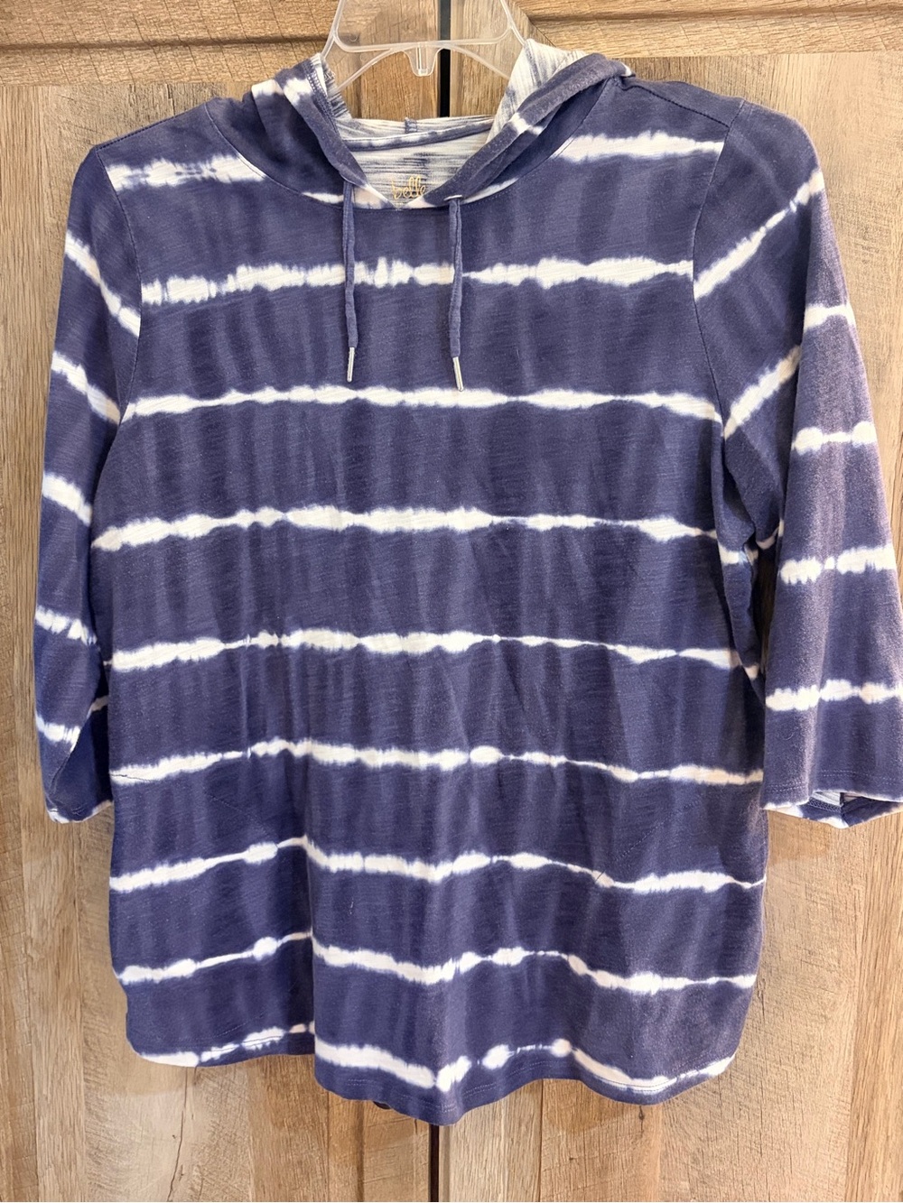 Belle by Kim Gravel Blue and White Tie-Dye Hoodie Top Pockets!